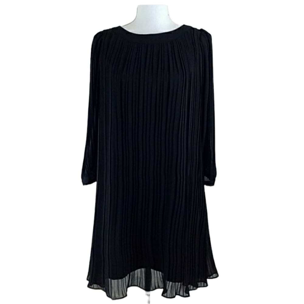 DEAR CREATURES~Sz S~Black Plaided Flare Mini Dress Long Sleeve.